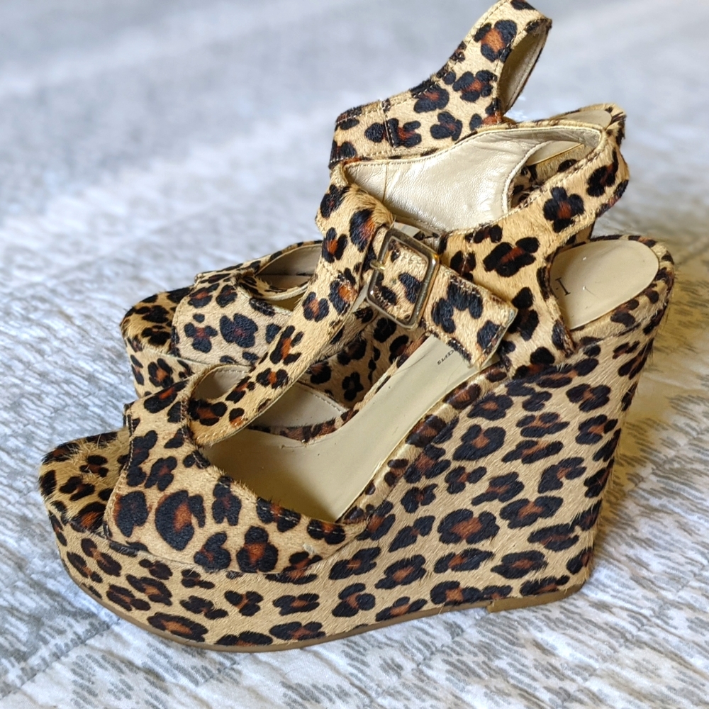 Donating tomorrow!! Make an offer :) Leopard Print T Strap Wedges